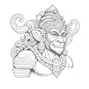 A portrait of lord Hanuman with a modern twist, incorporating elements of data engineering and technology tattoo design idea