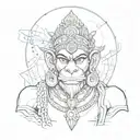 A portrait of lord Hanuman with a modern twist, incorporating elements of data engineering and technology tattoo design idea