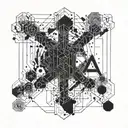 An abstract representation of the connection between hard techno music and data engineering, with a nod to Berlin's industrial aesthetic tattoo design idea