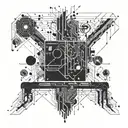 An abstract representation of the connection between hard techno music and data engineering, with a nod to Berlin's industrial aesthetic tattoo design idea