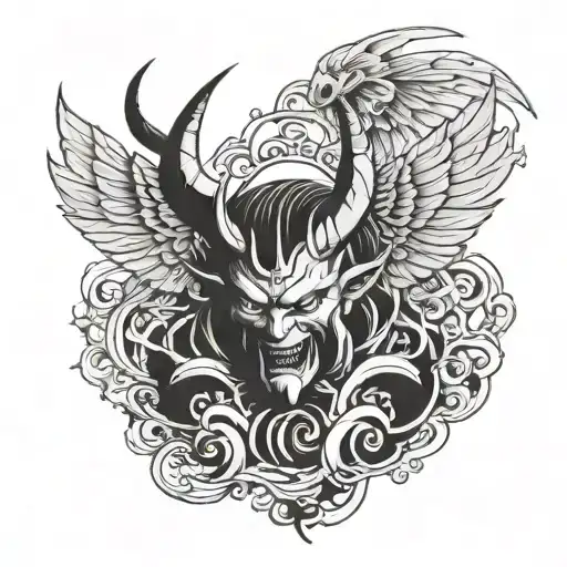 oni demon and angel wings tattoo design idea