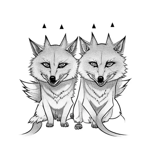 two white kitsune like brother and sister play and be here for each other tattoo design idea