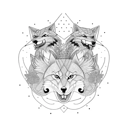 brother and sister kitsune  tattoo design idea