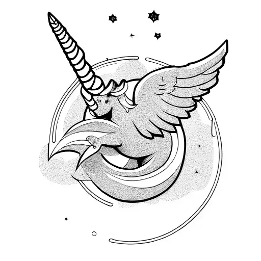 spaceship unicorn rock and roll tattoo design idea