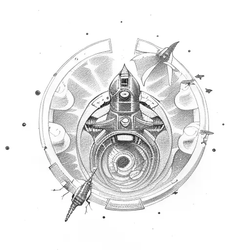 spaceship old school rock and roll tattoo design idea