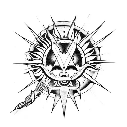 more rock and roll and make a sun behind tattoo design idea