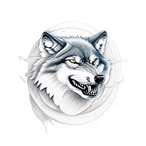 A sketch-style wolf howling at the moon tattoo design idea