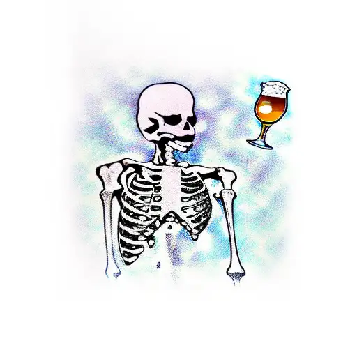 skeleton in a labcoat holding a beer tattoo design idea