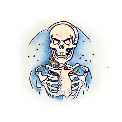 skeleton in a labcoat holding a beer tattoo design idea