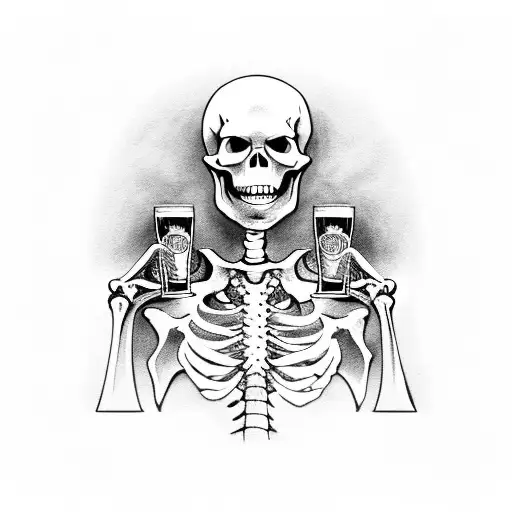 skeleton in a labcoat holding a beer tattoo design idea