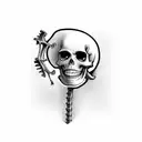  stylized, whimsical skeleton, featuring a broad yet bittersweet grin, dressed in a lab coat. tattoo design idea