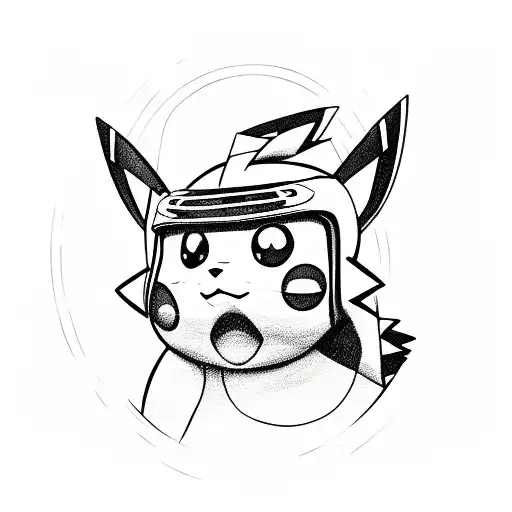 Pikachu in a racing suit with helmet and steering wheel tattoo design idea