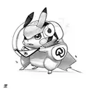 Pikachu in a racing suit with helmet and steering wheel tattoo design idea