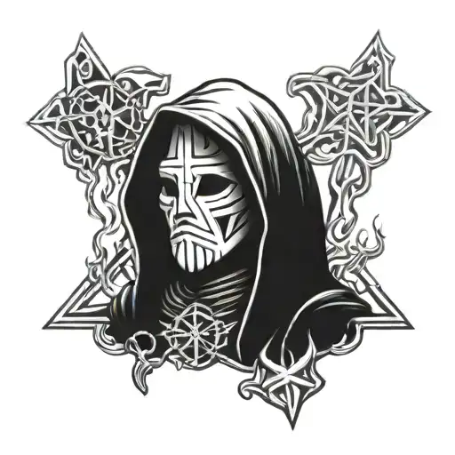 KKK man infront of burning cross tattoo design idea