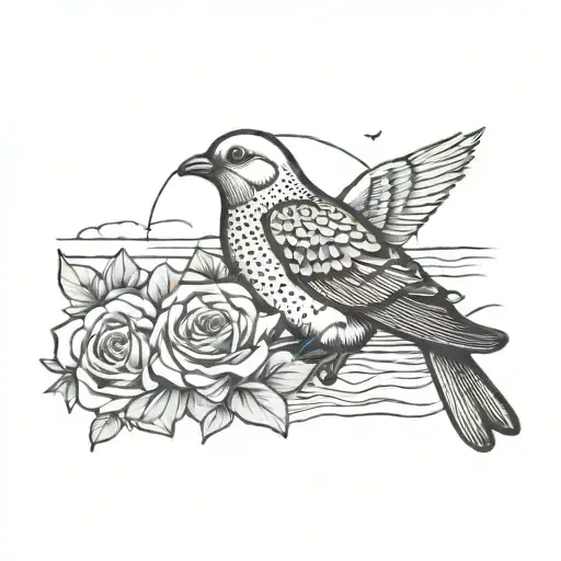 sunrise beach dove rose  tattoo design idea