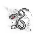 Japanese snake tattoo with crane incoporated throughout with small dashes of red on the crab and the snake  tattoo design idea