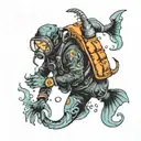 scuba diving , sea animals tattoo design idea
