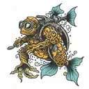 scuba diving , sea animals tattoo design idea