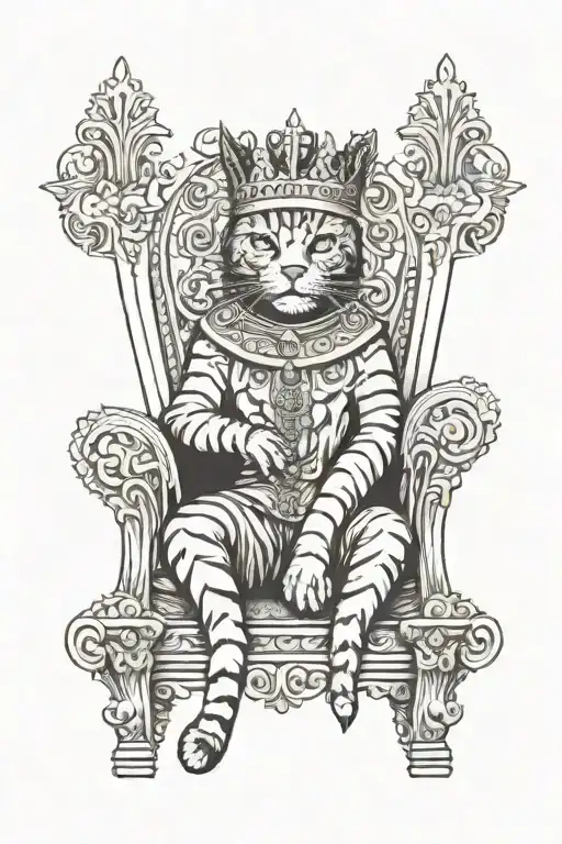 cat and king sitting on a throne tattoo design idea