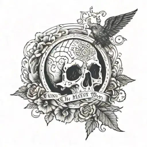 contains an alpha and omega, and a sigma, and the words memento mori. I'd like it to contain a circ tattoo design idea
