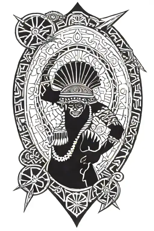 african tribal band sleeve that includes the Kenyan shield and spears  tattoo design idea