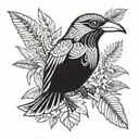 A stylized torogoz bird surrounded by tropical foliage tattoo design idea