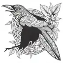 A stylized torogoz bird surrounded by tropical foliage tattoo design idea