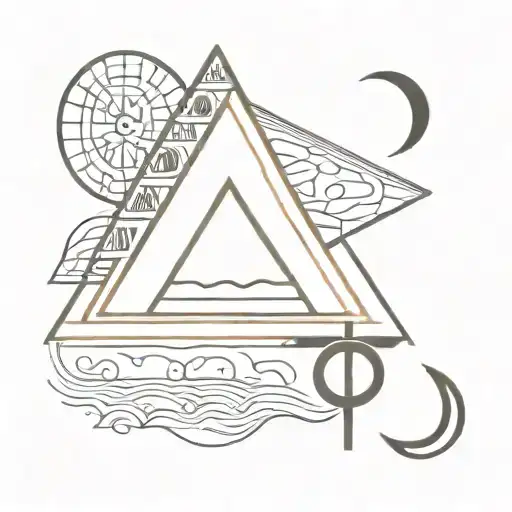 egypt pyramids moon ankh symbol with eye tattoo design idea