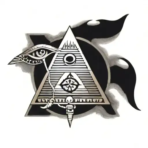 egypt pyramids moon ankh symbol with eye tattoo design idea