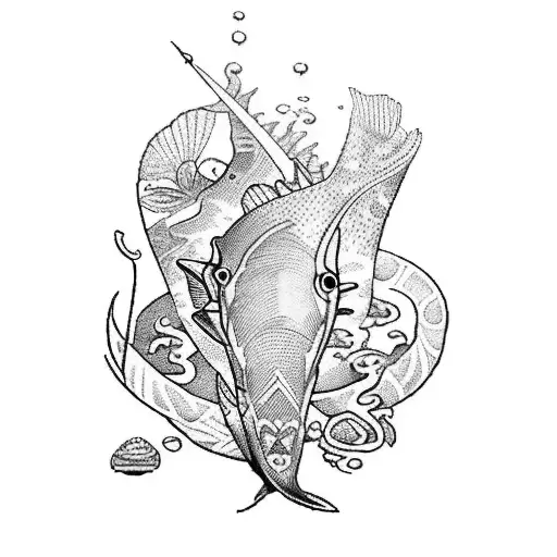 tatouage polynesien Mer Soleil Eau Nature Apnee Chasse sous marine Sport Defi Evasion Naviguer Fleche Pieuvre Poisson Da tattoo design idea