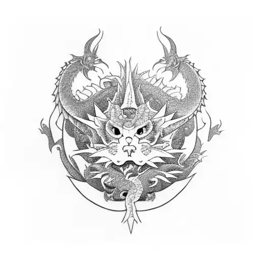 kohaku dragon with orange and white cat tattoo design idea