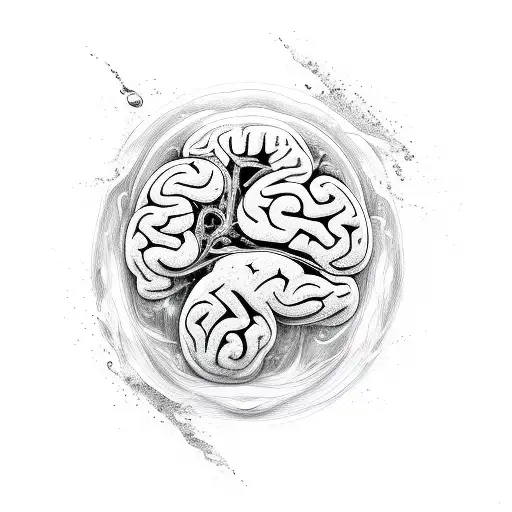 A brain merging with water in a dynamic movement tattoo design idea