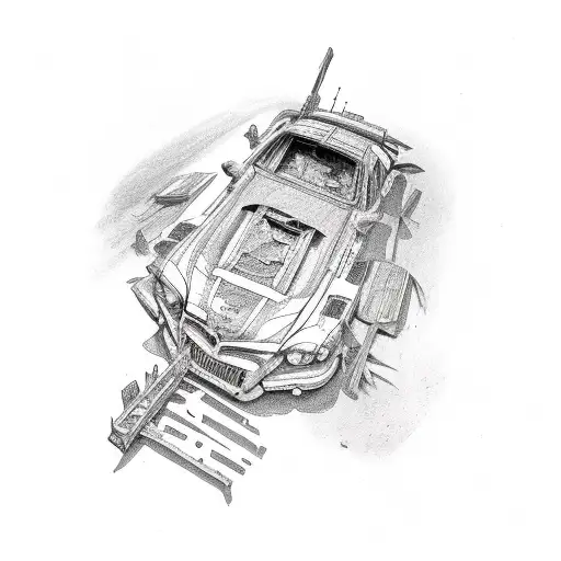 police car Ford destroyed tattoo design idea