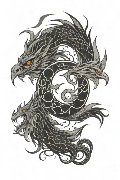 yin Yang dragon and phoenix with lightning bolt tattoo design idea