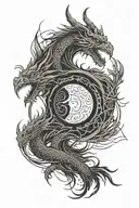 yin Yang dragon and phoenix with lightning bolt tattoo design idea