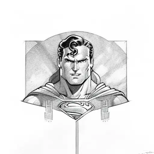 Superman with the Thor's hammer and with cap's shiled tattoo design idea