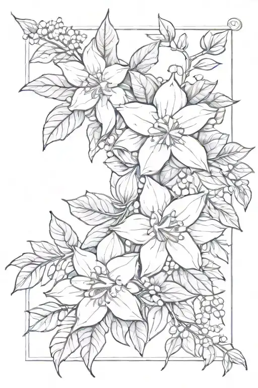 honeysuckle and rose and holly berry and narcissus tattoo design idea