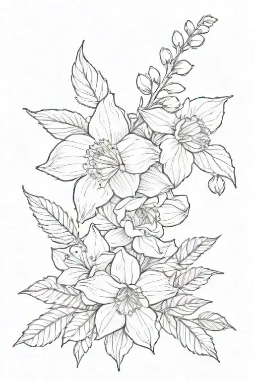honeysuckle and rose and holly berry and narcissus tattoo design idea