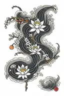 Japanese waves lotus flower lily of the valley hawthorn flower tattoo design idea