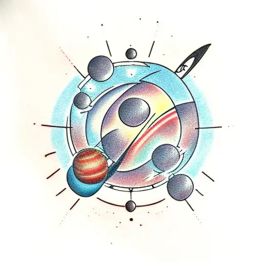 Atom and planets tattoo design idea