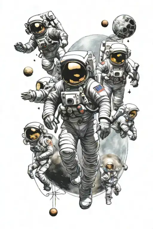 parade of planets and astronaut tattoo design idea