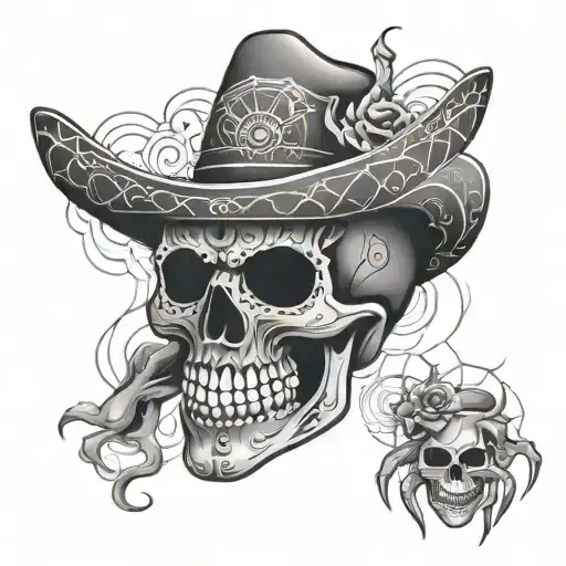 mexican skull with smoke background and spider web tattoo design idea