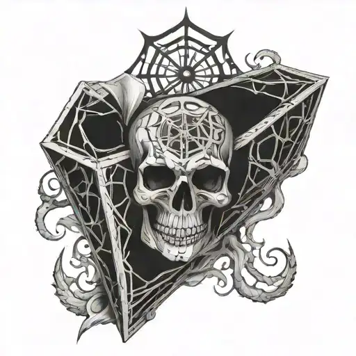 skulls spider web coffin and smoke tattoo design idea