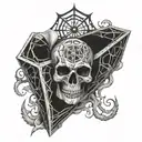 skulls spider web coffin and smoke tattoo design idea