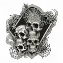 skulls spider web coffin and smoke tattoo design idea