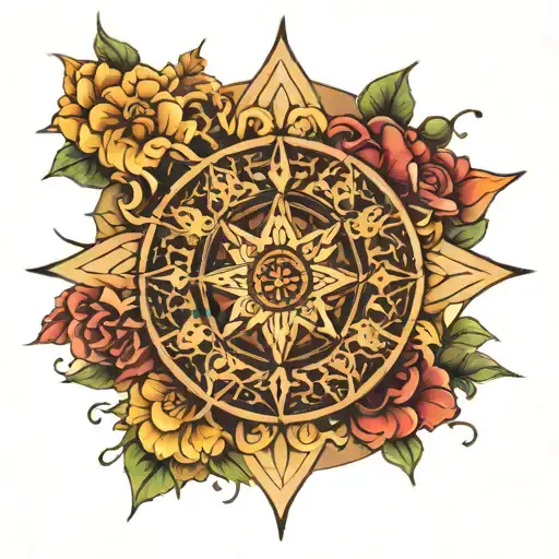 mandala compass intertwined within tattoo design idea