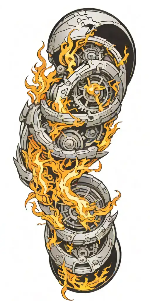 bio mechanical, fire,  tattoo design idea