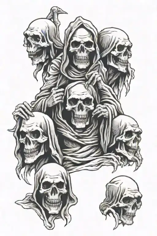hear no evil see no evil speak no evil grim reaper tattoo design idea