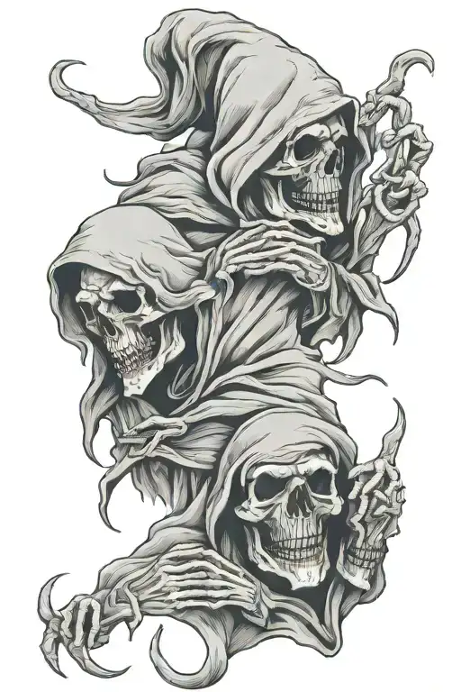 hear no evil see no evil speak no evil grim reaper tattoo design idea