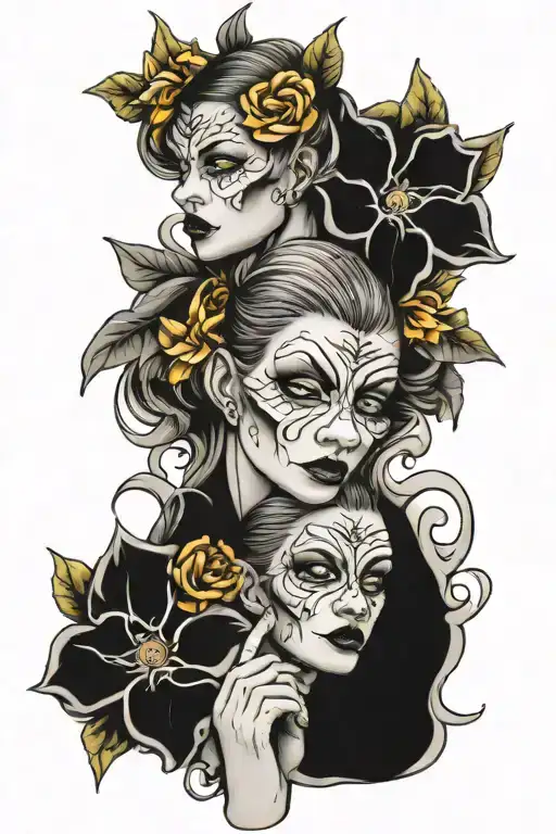 hear no evil see no evil speak no evil floral tattoo design idea